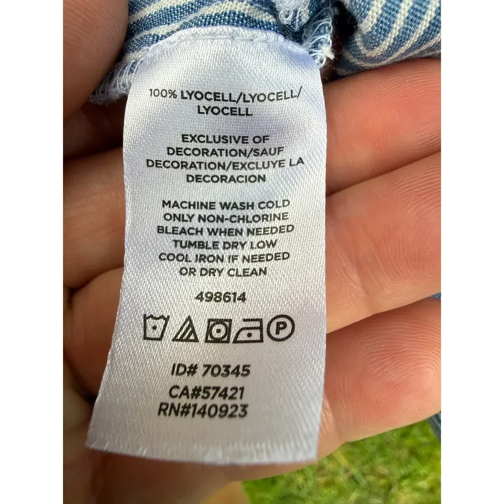 Ann Taylor Loft Blue Striped Button Down Size Medium - Picture 7 of 7